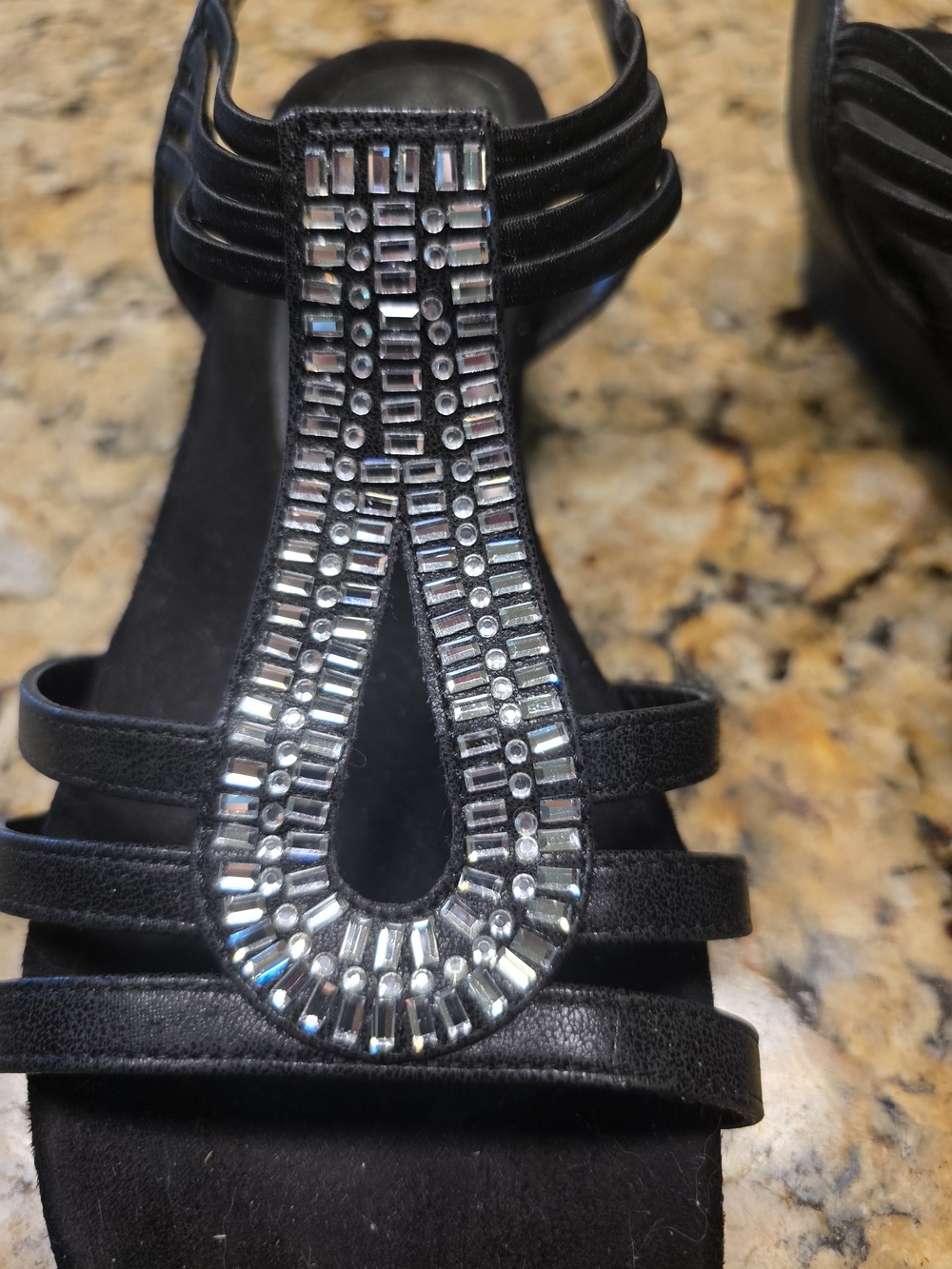 Kelly & Katie Black Jeweled T-Strap Slingback Sandals - Picture 7 of 7